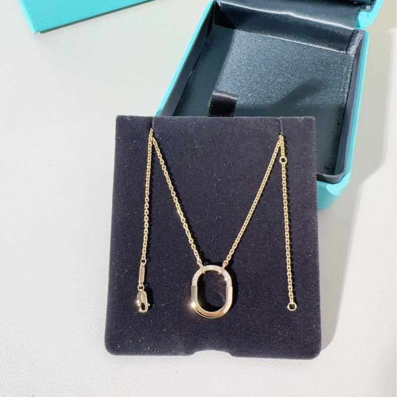 Tiffany蒂芙尼 lock系列 18K玫瑰金半鑽雙U形鎖項鍊-2