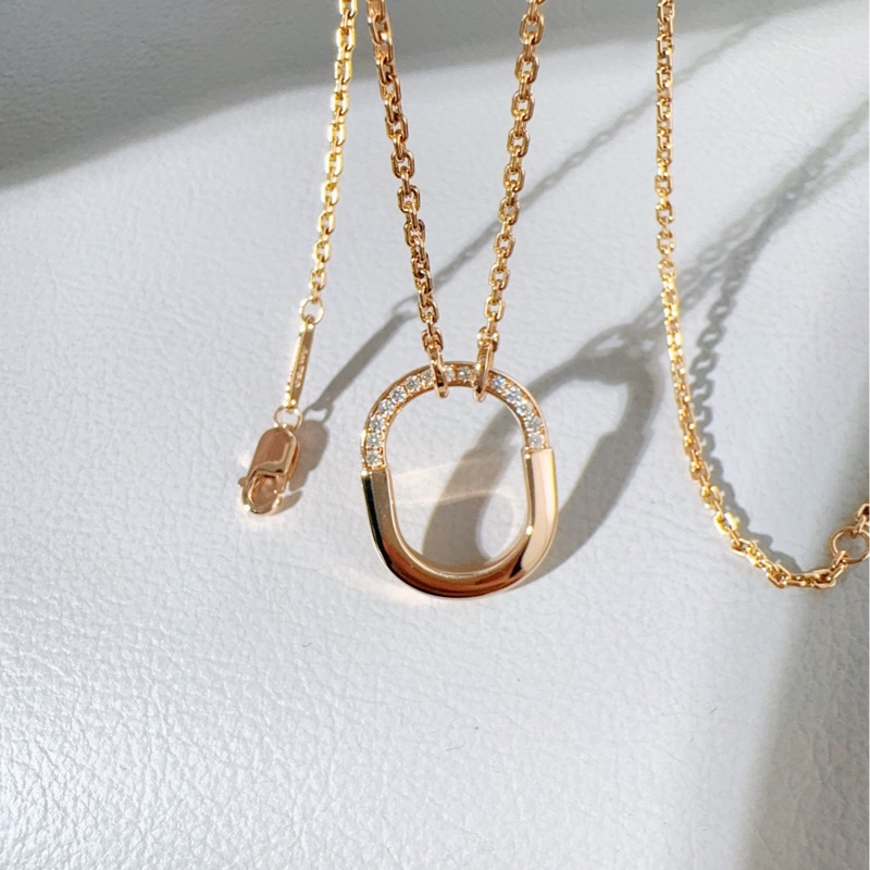 Tiffany蒂芙尼 lock系列 18K玫瑰金半鑽雙U形鎖項鍊-3