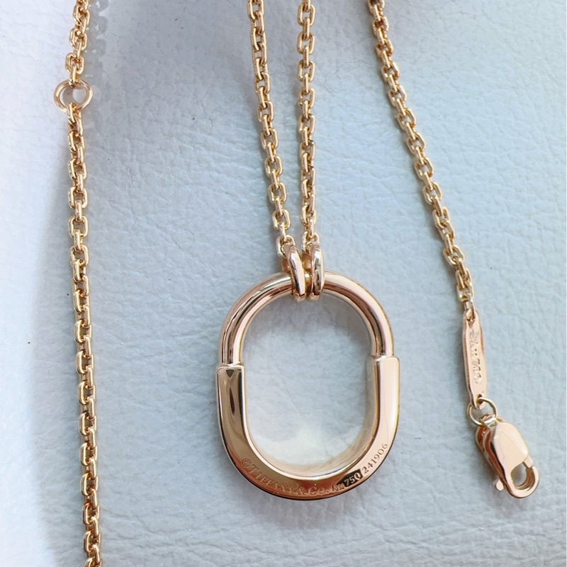 Tiffany蒂芙尼 lock系列 18K玫瑰金半鑽雙U形鎖項鍊-4