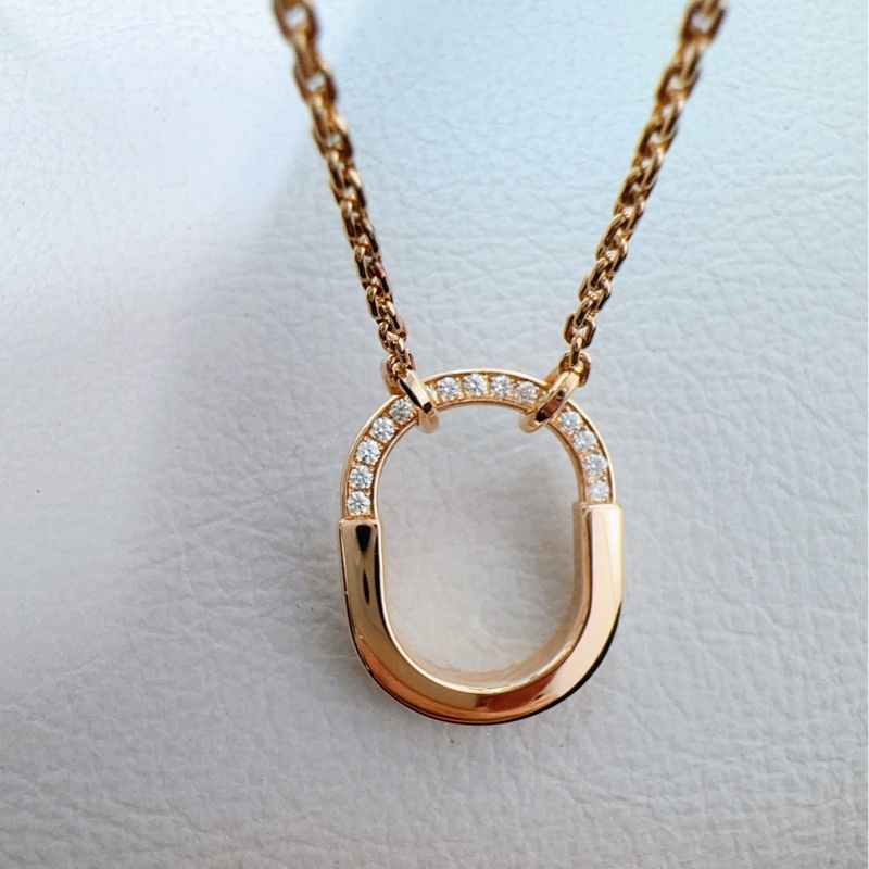 Tiffany蒂芙尼 lock系列 18K玫瑰金半鑽雙U形鎖項鍊-5