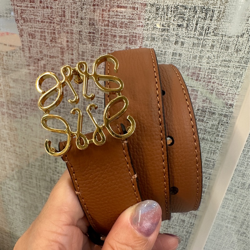 Loewe 棕色牛皮logo釦頭anagram皮帶-1