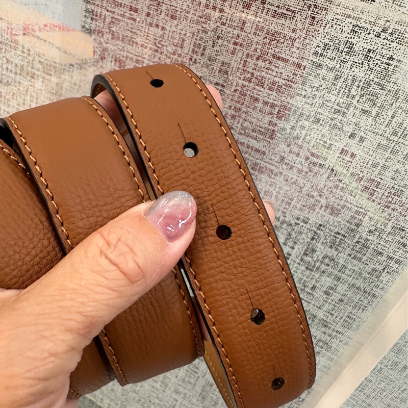 Loewe 棕色牛皮logo釦頭anagram皮帶-2