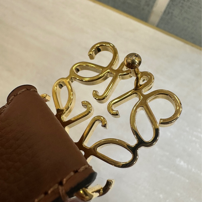 Loewe 棕色牛皮logo釦頭anagram皮帶-6