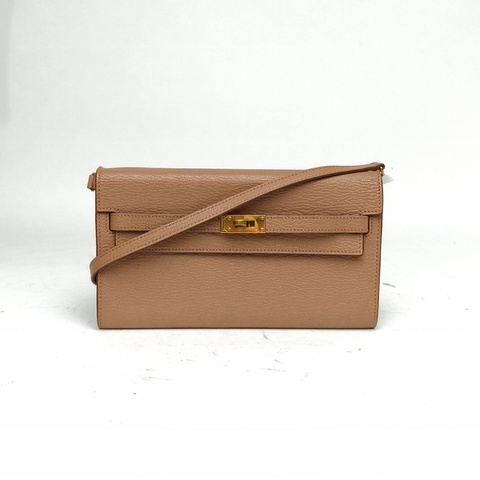 HERMES KellyLongToGo雀木色Chevre山羊皮Z刻金扣