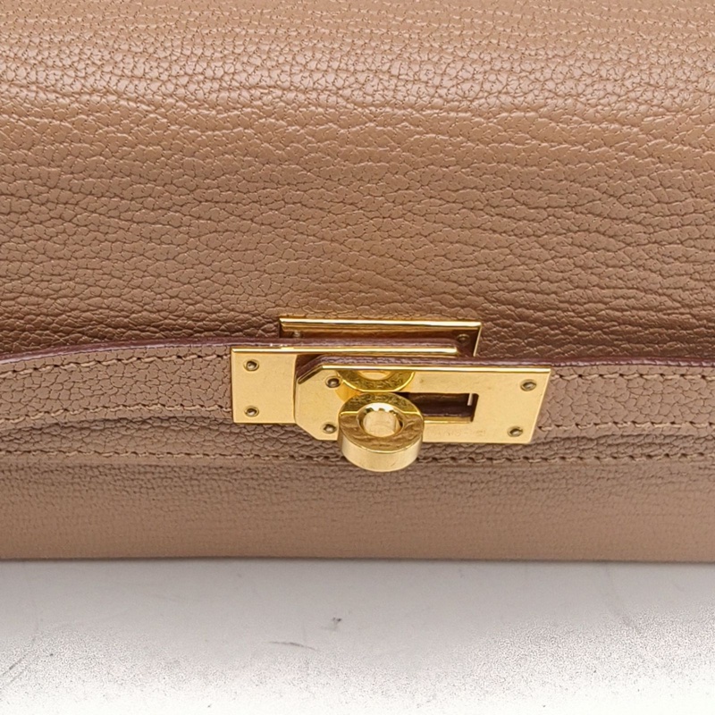 HERMES KellyLongToGo雀木色Chevre山羊皮Z刻金扣-4