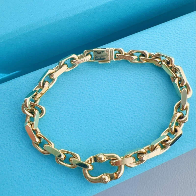 Tiffany蒂芙尼 新款 18k黃金 Makers窄式1837鏈結式手鍊-4