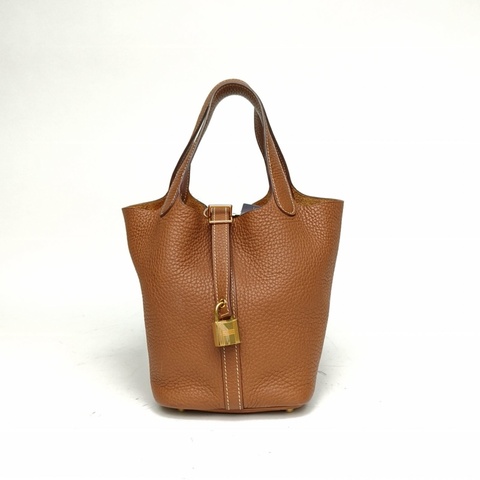 HERMES Picotin菜籃子18金棕色TC皮Z刻金扣