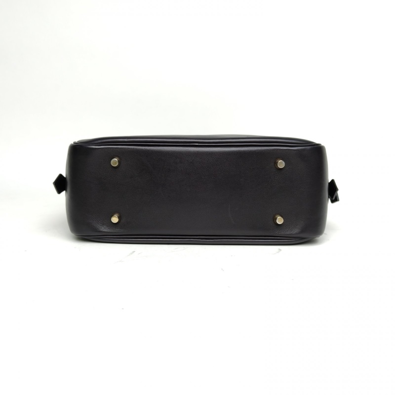 HERMES Plume手提包28黑色拼火焰橙EVERGRAIN皮X刻金扣-3