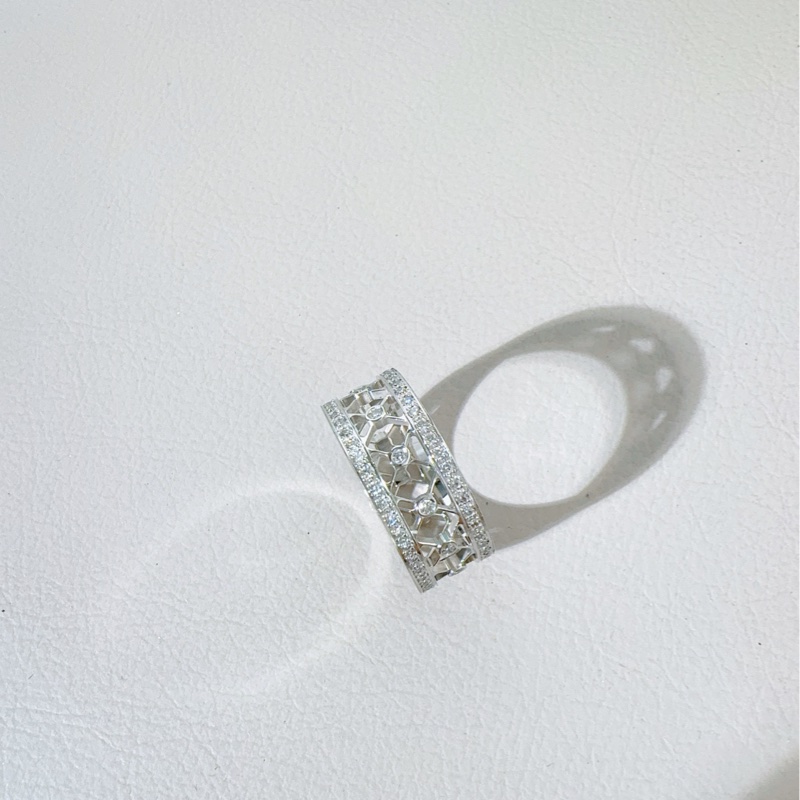 Tiffany蒂芙尼 白金滿鑽鏤空蕾絲花窗戒指,55號-4
