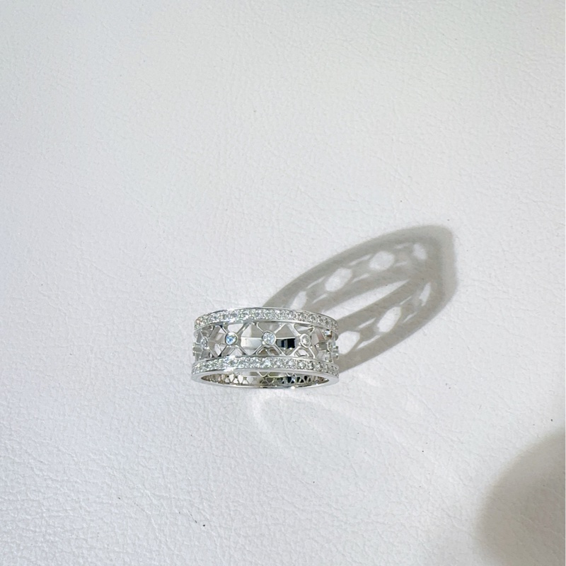 Tiffany蒂芙尼 白金滿鑽鏤空蕾絲花窗戒指,55號-5