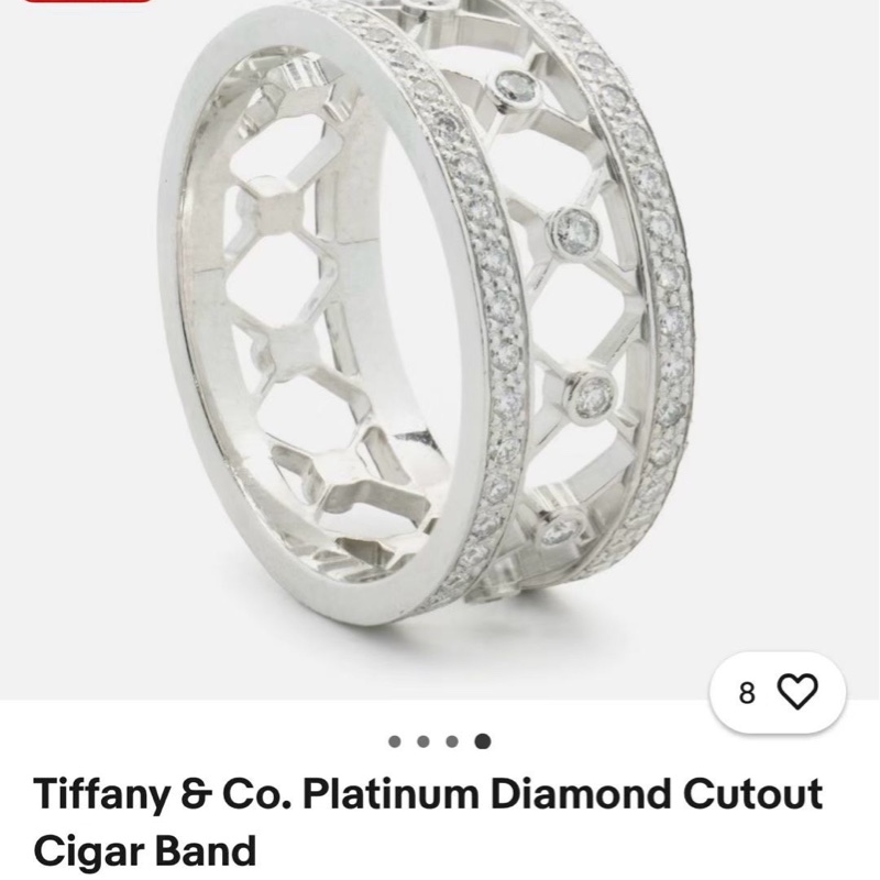 Tiffany蒂芙尼 白金滿鑽鏤空蕾絲花窗戒指,55號-8