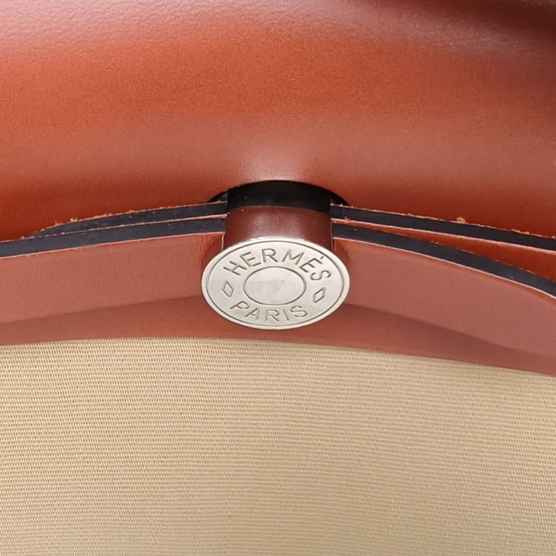 HERMES Herbag31米色拼楓葉棕帆布/牛皮X刻銀扣-4