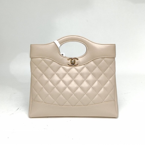 CHANEL 31BagMini22cm裸色羊皮晶片開淺金扣25P
