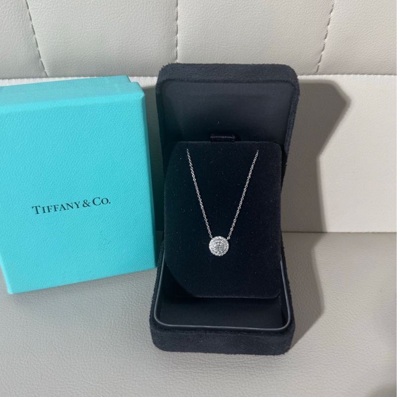 Tiffany蒂芙尼 Soleste系列 PT950鉑金圍鑲鑽 雙圈太陽花項鍊-1