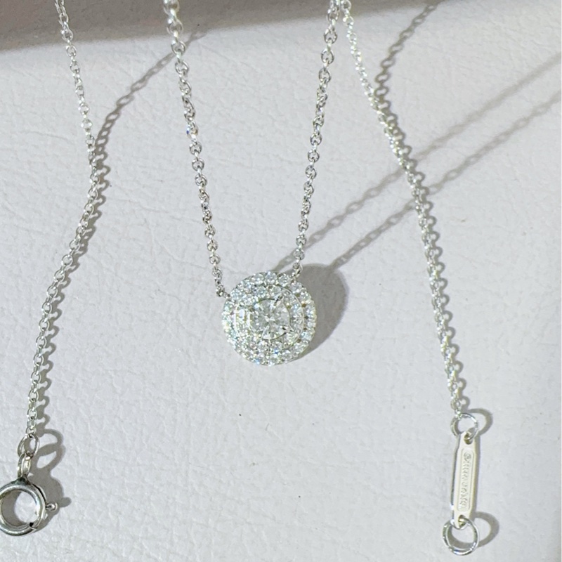 Tiffany蒂芙尼 Soleste系列 PT950鉑金圍鑲鑽 雙圈太陽花項鍊-3