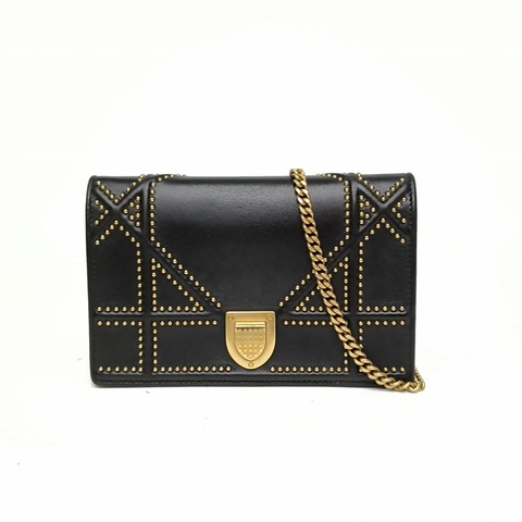 DIOR Diorama盾牌包WOC黑色羊皮金扣2017鉚釘飾面