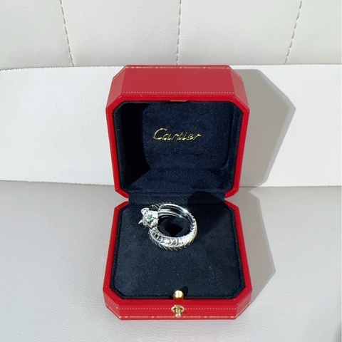 Cartier卡地亞 白金獵豹戒指，56碼
