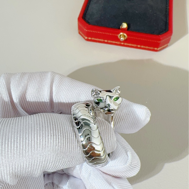 Cartier卡地亞 白金獵豹戒指,56碼-5