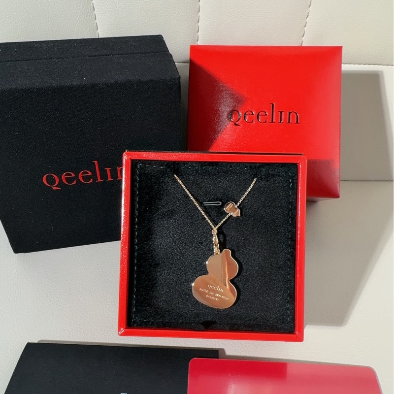 Qeelin麒麟 wulu系列 玫瑰金滿鑽白貝母葫蘆吊墜項鍊，大號-2