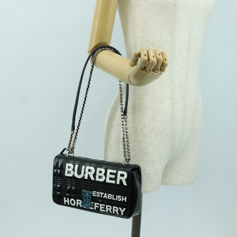 【日本直送】BURBERRY 滾軸鏈條單肩包 皮革 黑色 銀色 正品 am11155V-24