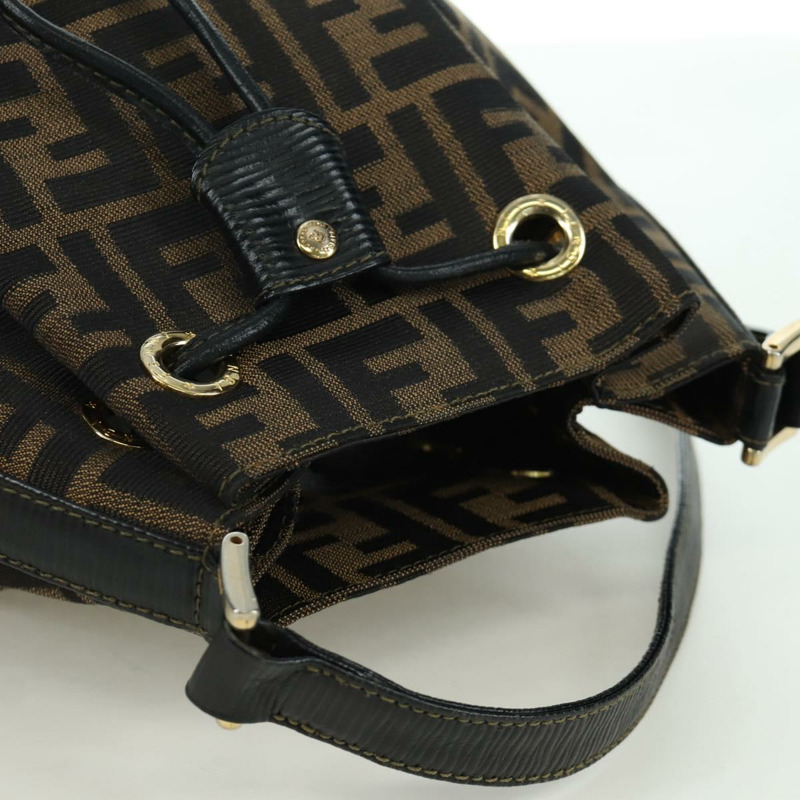 【日本直送】FENDI Zucca帆布單肩包 黑色棕色 正品 BAZ051A-5
