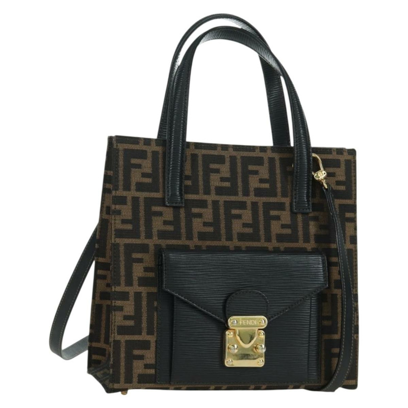 【日本直送】FENDI Zucca帆布Mamma Baguette手袋 棕色 黑色 金色 正品 BAZ583V-0
