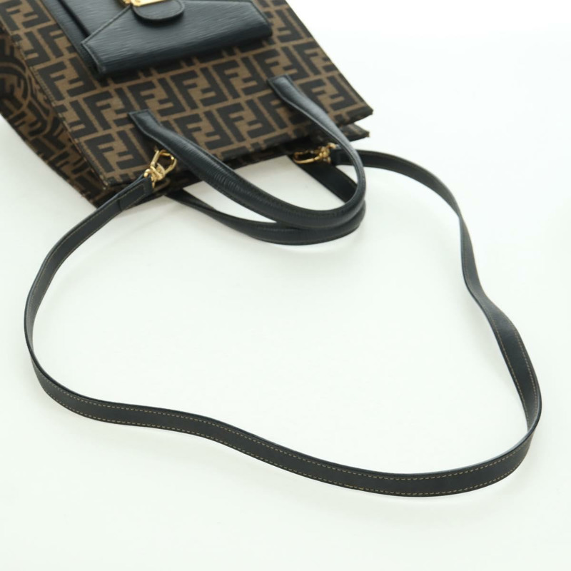 【日本直送】FENDI Zucca帆布Mamma Baguette手袋 棕色 黑色 金色 正品 BAZ583V-7