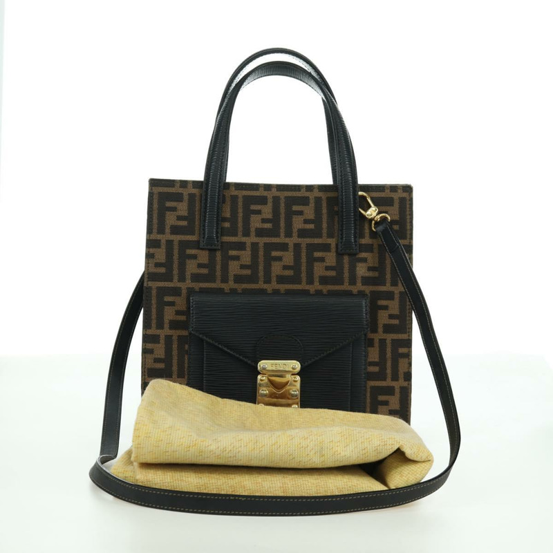 【日本直送】FENDI Zucca帆布Mamma Baguette手袋 棕色 黑色 金色 正品 BAZ583V-11
