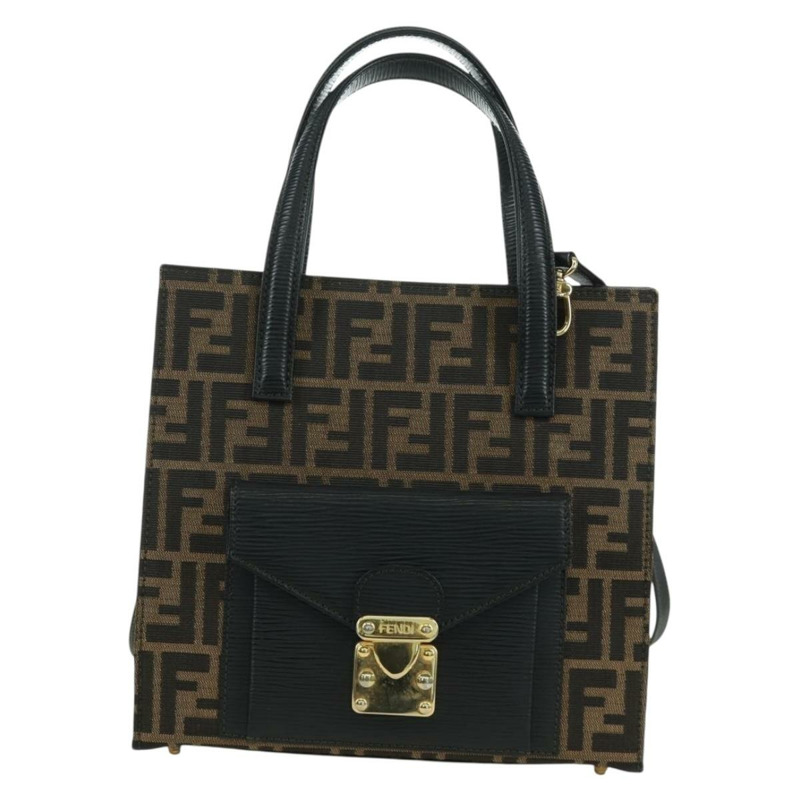 【日本直送】FENDI Zucca帆布Mamma Baguette手袋 棕色 黑色 金色 正品 BAZ583V-12