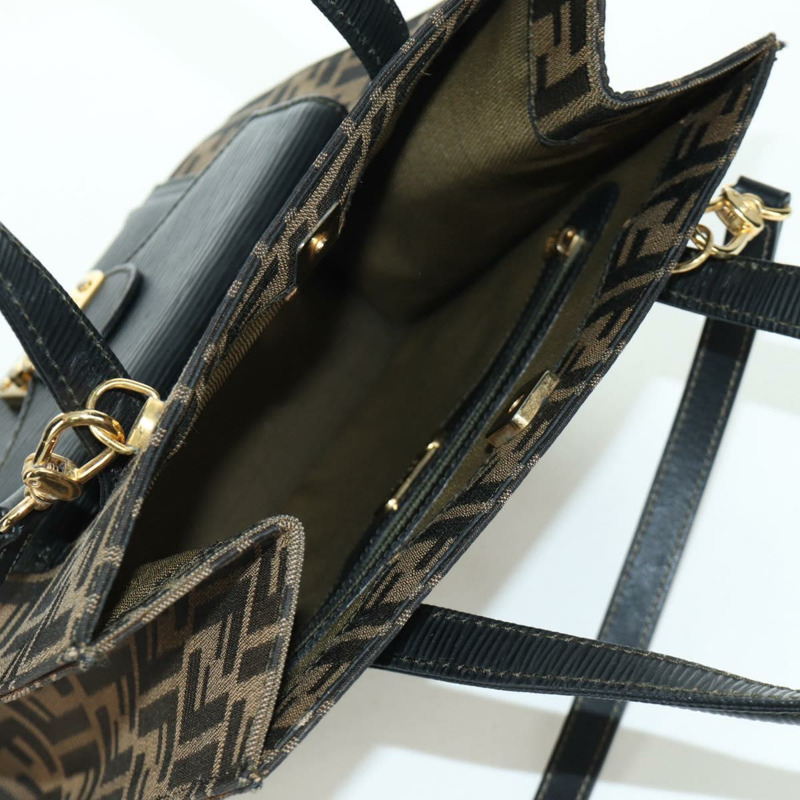 【日本直送】FENDI Zucca帆布Mamma Baguette手袋 棕色 黑色 金色 正品 BAZ583V-23