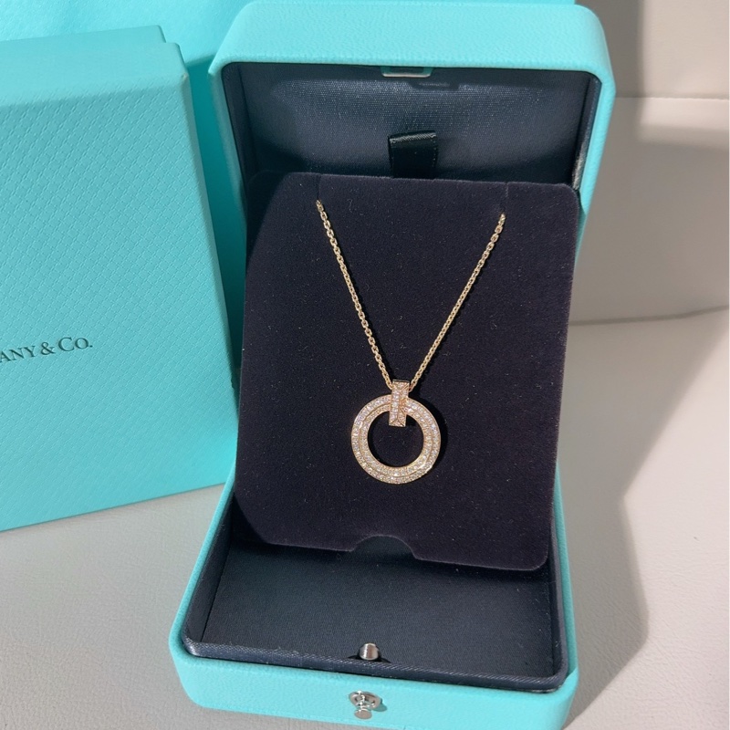 Tiffany蒂芙尼 T系列 T1 18K玫瑰金滿鑽圈形項鍊，中號-1