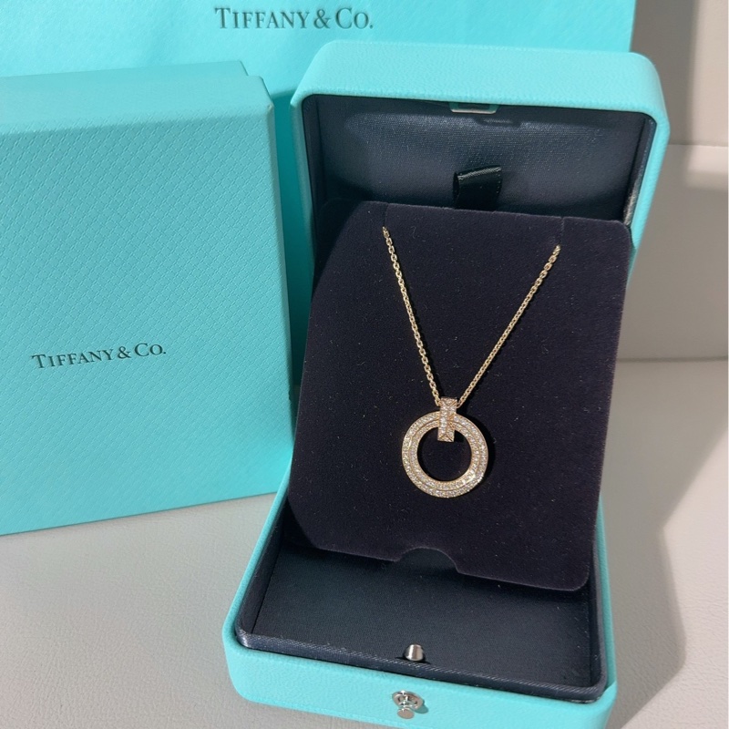 Tiffany蒂芙尼 T系列 T1 18K玫瑰金滿鑽圈形項鍊，中號-2
