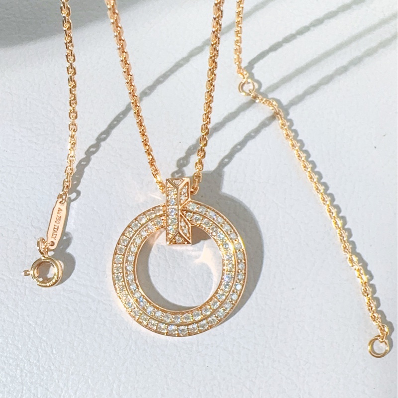 Tiffany蒂芙尼 T系列 T1 18K玫瑰金滿鑽圈形項鍊，中號-4