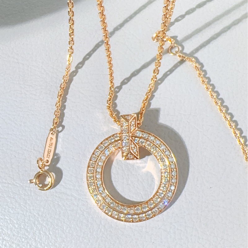 Tiffany蒂芙尼 T系列 T1 18K玫瑰金滿鑽圈形項鍊，中號-5