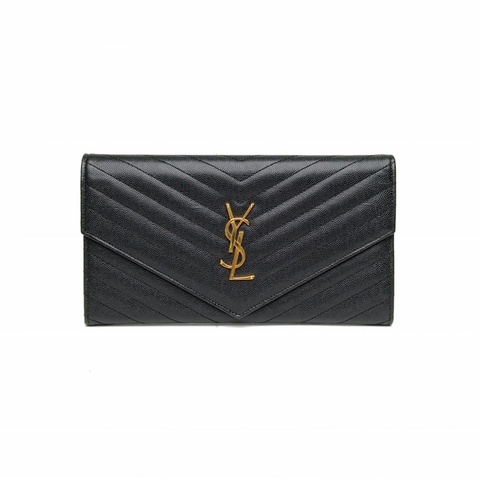 SAINT LAURENT 黑色牛皮長款YSL聖羅蘭收納卡包