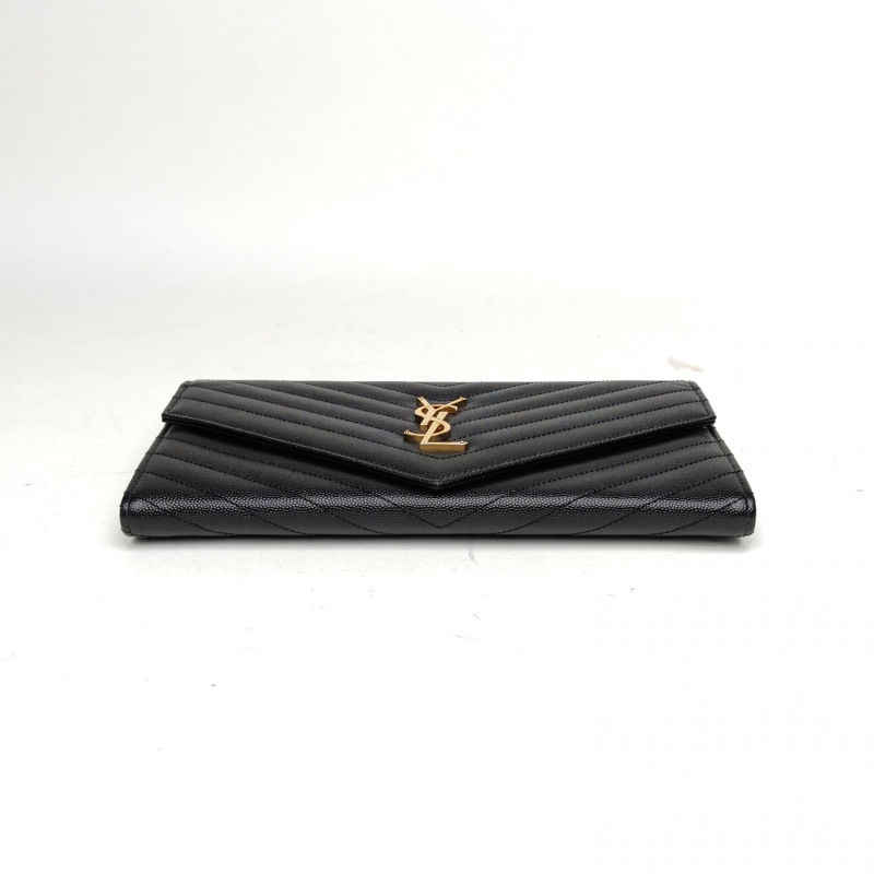 SAINT LAURENT 黑色牛皮長款YSL聖羅蘭收納卡包-3