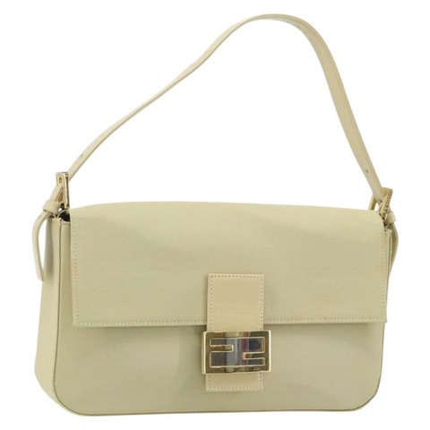 FENDI Mamma Baguette 肩背包 帆布 米色 金色 正品 BAZ238A
