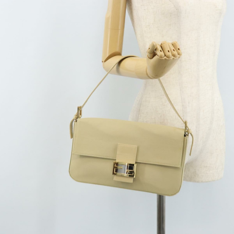 【日本直送】FENDI Mamma Baguette 肩背包 帆布 米色 金色 正品 BAZ238A-23