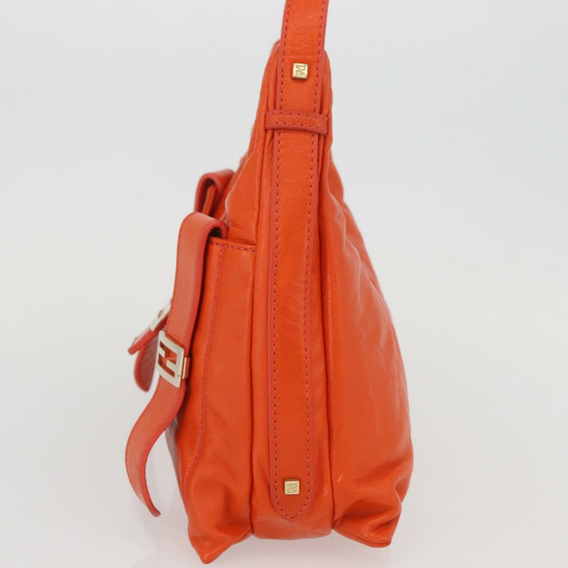 【日本直送】FENDI Mamma Baguette 肩背包 皮革 橘色 金色 Auth mr2236V-2
