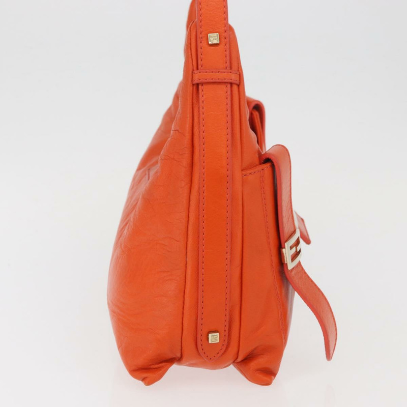 【日本直送】FENDI Mamma Baguette 肩背包 皮革 橘色 金色 Auth mr2236V-3