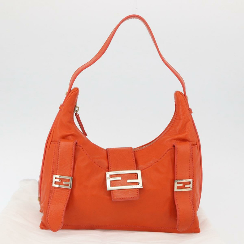 【日本直送】FENDI Mamma Baguette 肩背包 皮革 橘色 金色 Auth mr2236V-11
