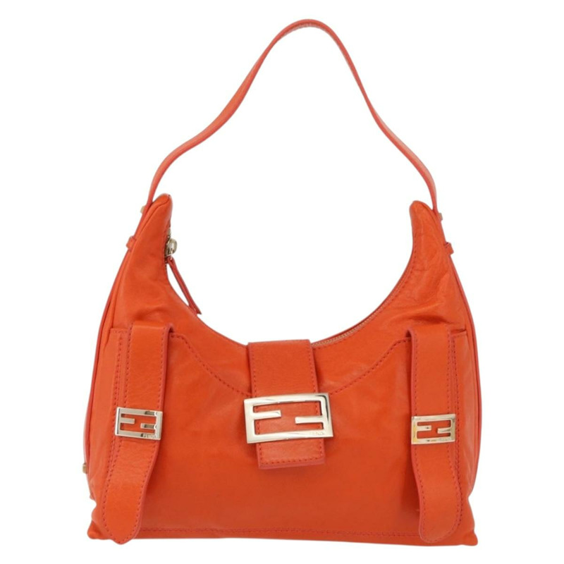 【日本直送】FENDI Mamma Baguette 肩背包 皮革 橘色 金色 Auth mr2236V-12