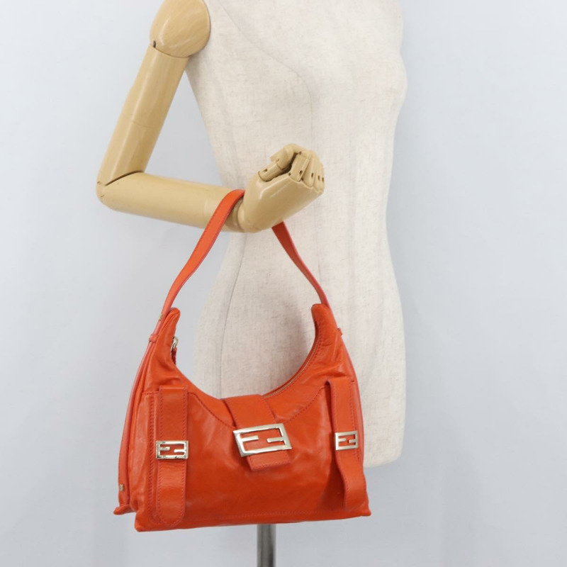 【日本直送】FENDI Mamma Baguette 肩背包 皮革 橘色 金色 Auth mr2236V-23