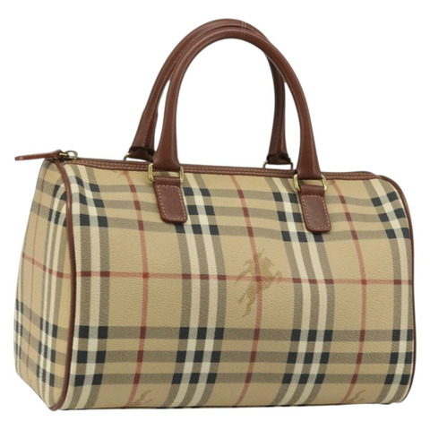 BURBERRY Nova 格紋手提包 PVC 皮革 米色 金色 正品 SW2248V