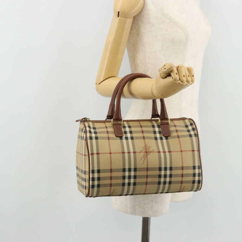 【日本直送】BURBERRY Nova 格紋手提包 PVC 皮革 米色 金色 正品 SW2248V-20