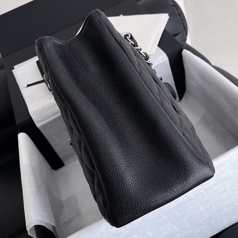 【近新閒置品】Chanel 香奈兒 gst 黑銀 荔枝紋皮 18開經典菱格紋手提單肩托特包-2