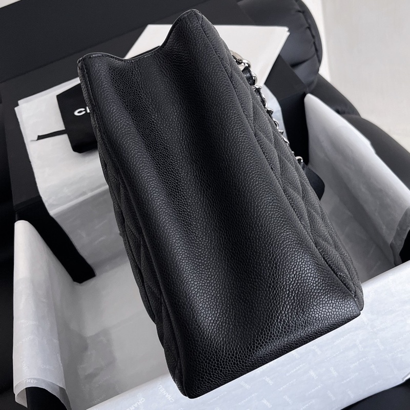 【近新閒置品】Chanel 香奈兒 gst 黑銀 荔枝紋皮 18開經典菱格紋手提單肩托特包-3