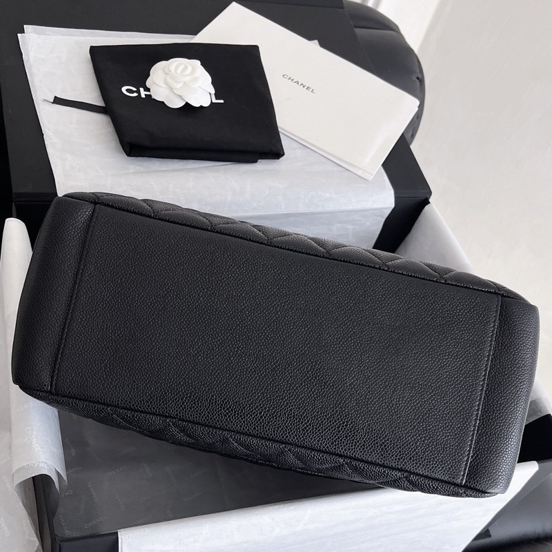 【近新閒置品】Chanel 香奈兒 gst 黑銀 荔枝紋皮 18開經典菱格紋手提單肩托特包-4