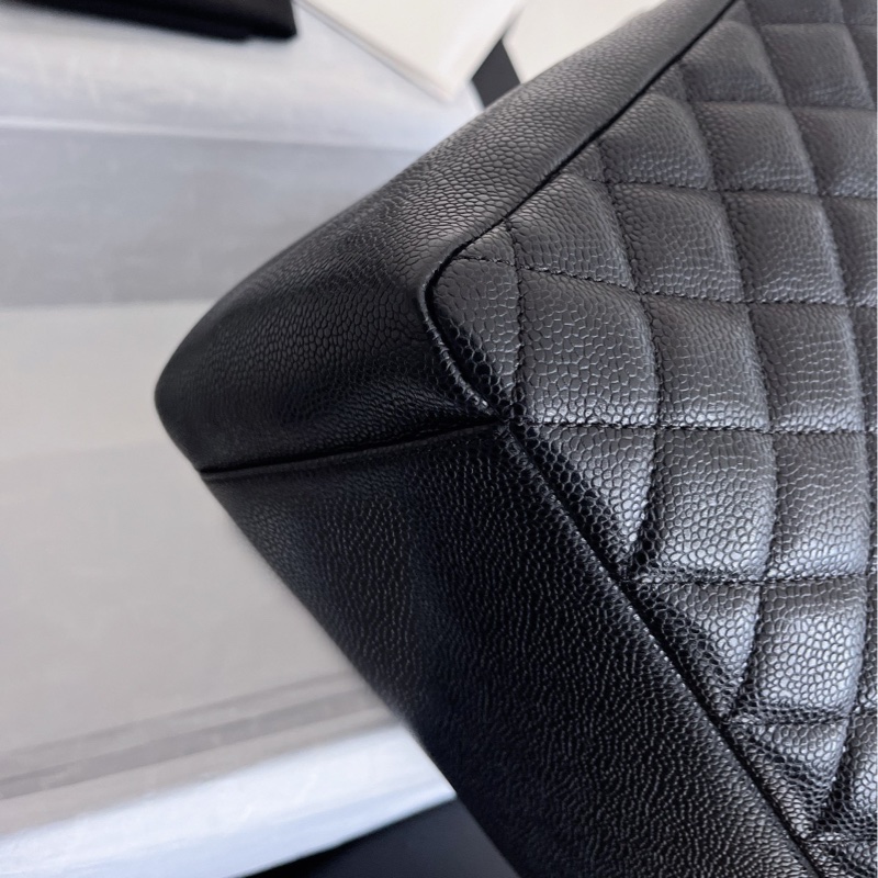 【近新閒置品】Chanel 香奈兒 gst 黑銀 荔枝紋皮 18開經典菱格紋手提單肩托特包-7