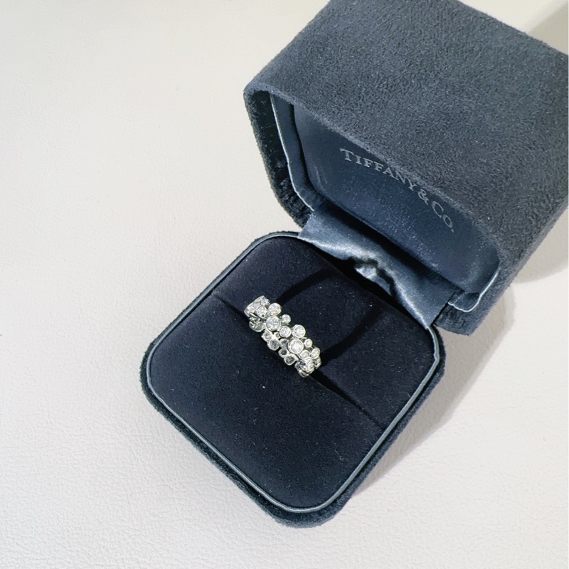 Tiffany蒂芙尼 Bubble Ring系列 PT950鉑金雙排鑽戒指，51碼-2
